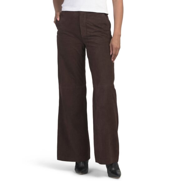 AMAPEL Brown Suede Wide Leg Pants - Picture 1 of 2